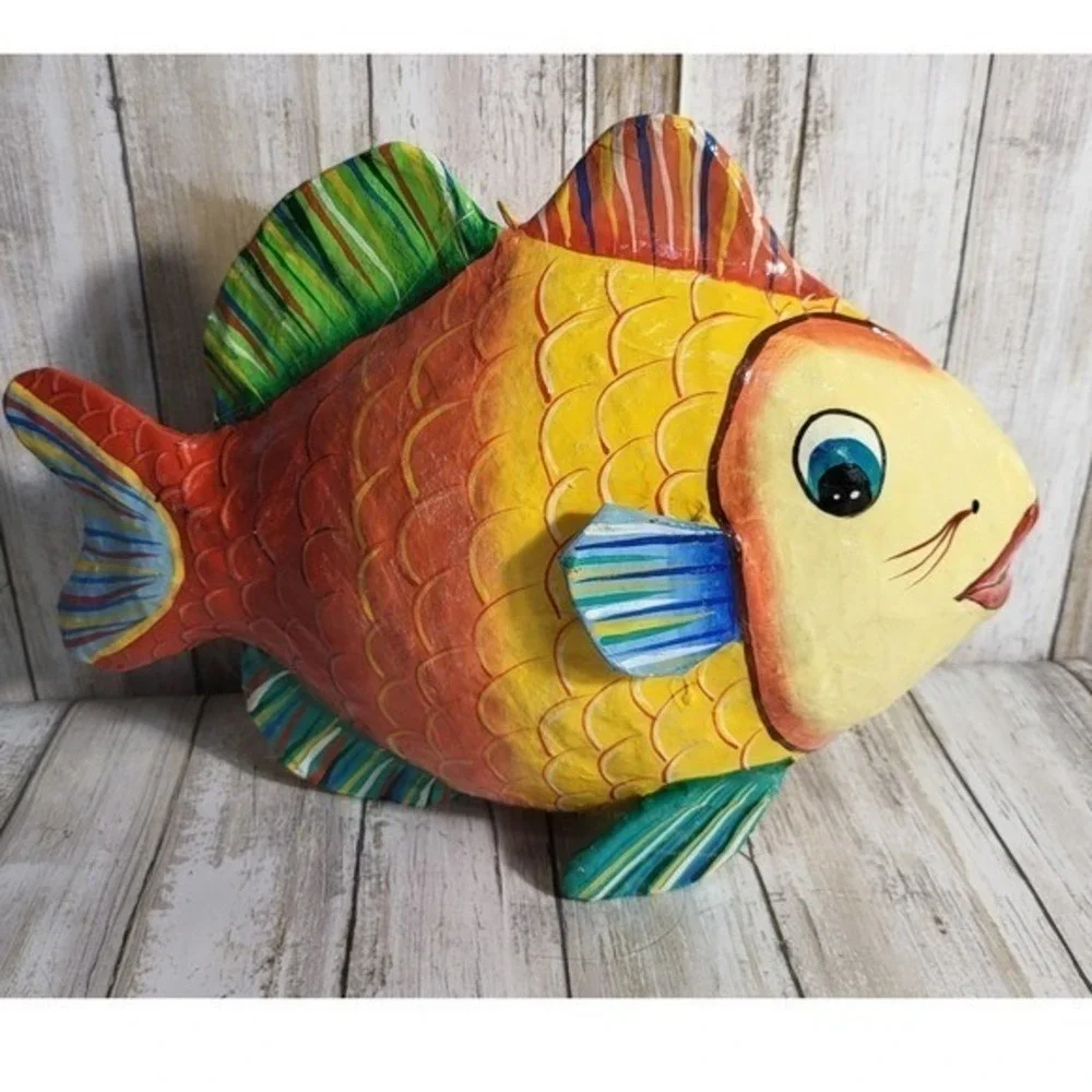 Whimsical Colorful Fish Decor Art Hanging‎ Tropical Decor made of papier-mâché